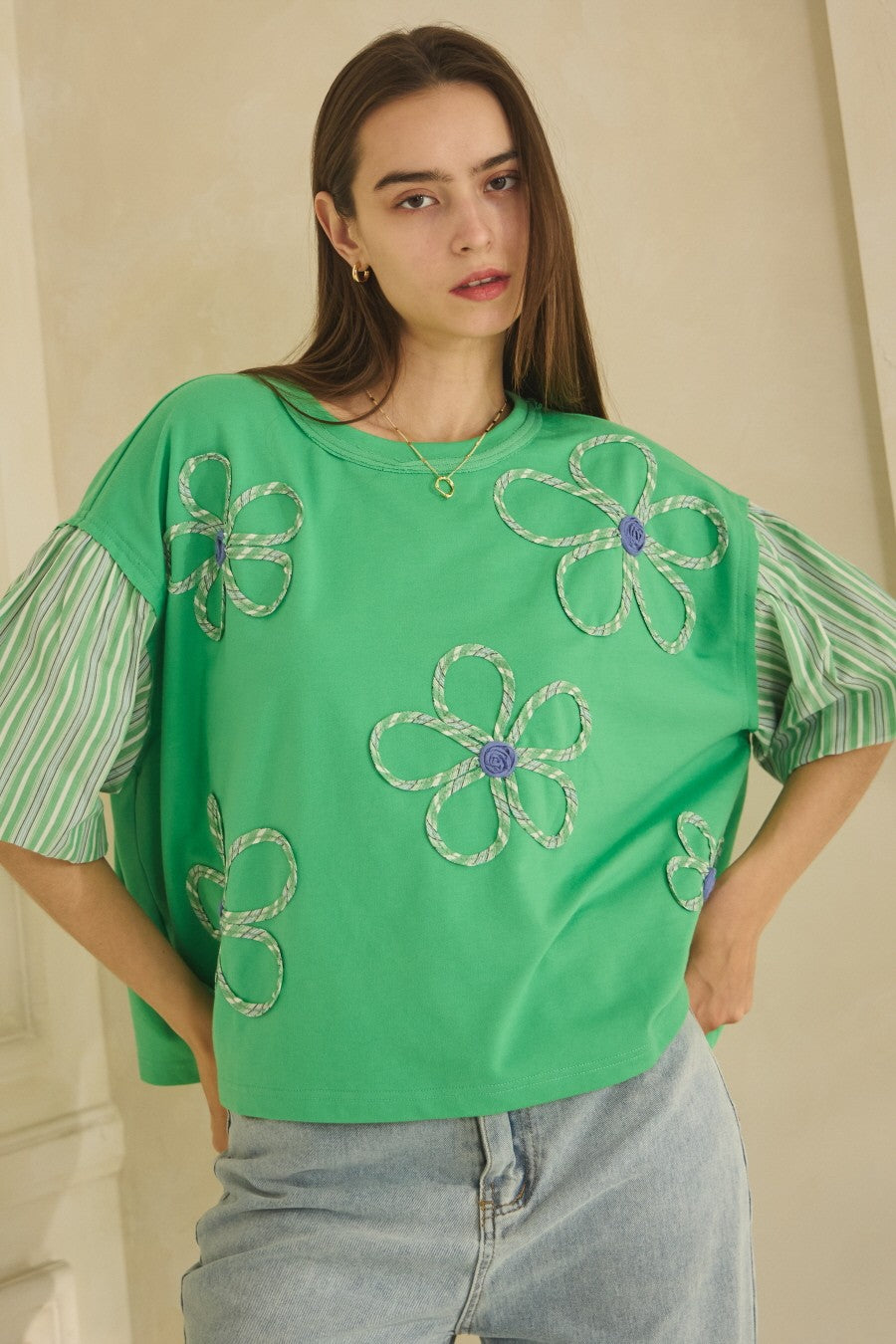 Curvy Kolbie Flower Embroidered French Terry Top