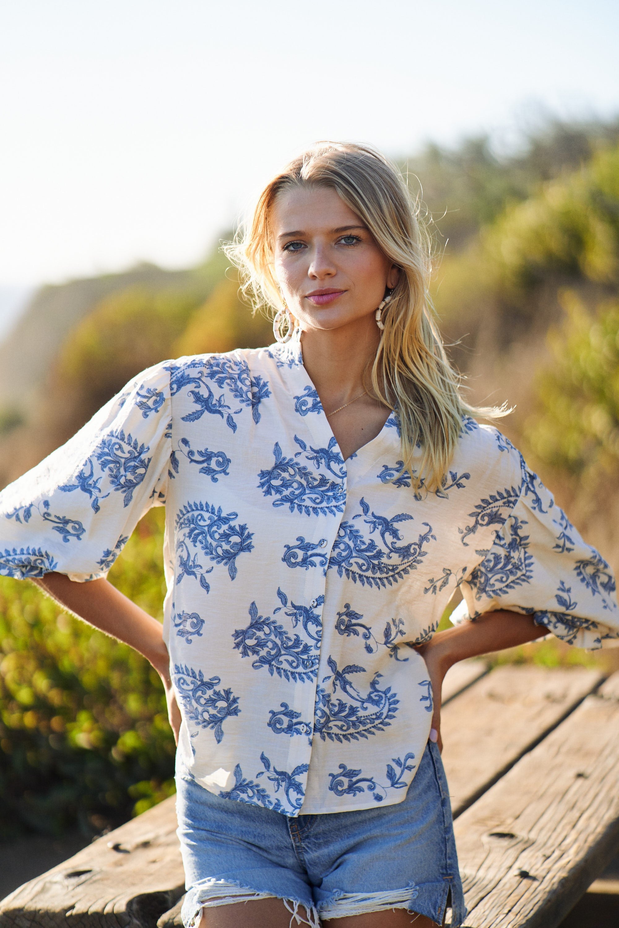 Curvy Beth Blues Button Down Top