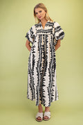 Curvy Penelope Printed Short Puff Sleeve Midi Dress