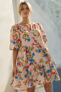 Curvy Eloise Floral Apricot Babydoll Dress