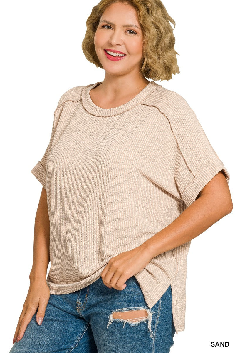 Curvy Raylee Ribbed Cuff Sleeve Top