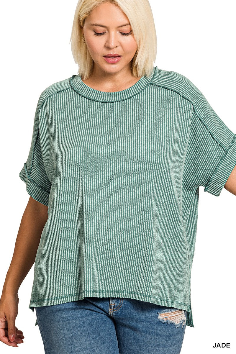 Curvy Raylee Ribbed Cuff Sleeve Top
