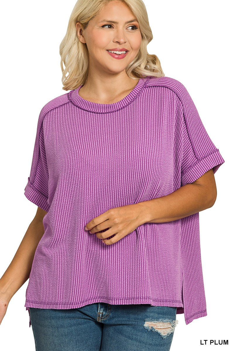 Curvy Raylee Ribbed Cuff Sleeve Top