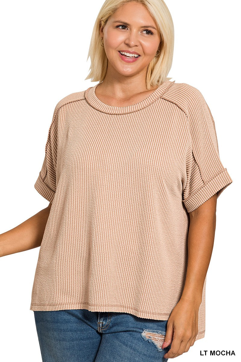 Curvy Raylee Ribbed Cuff Sleeve Top