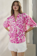 Curvy Cassie Conversational Printed Collared Top