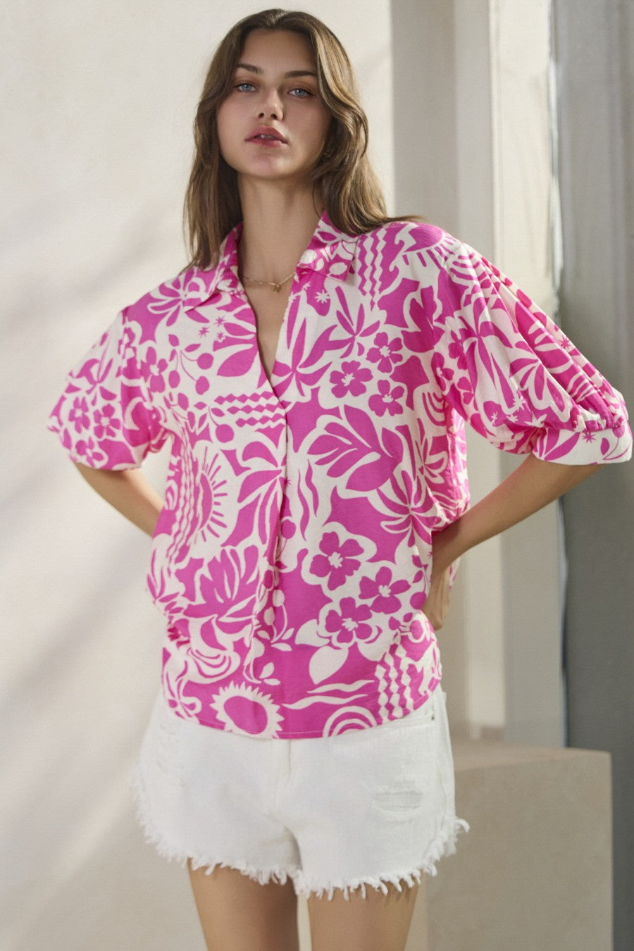 Curvy Cassie Conversational Printed Collared Top