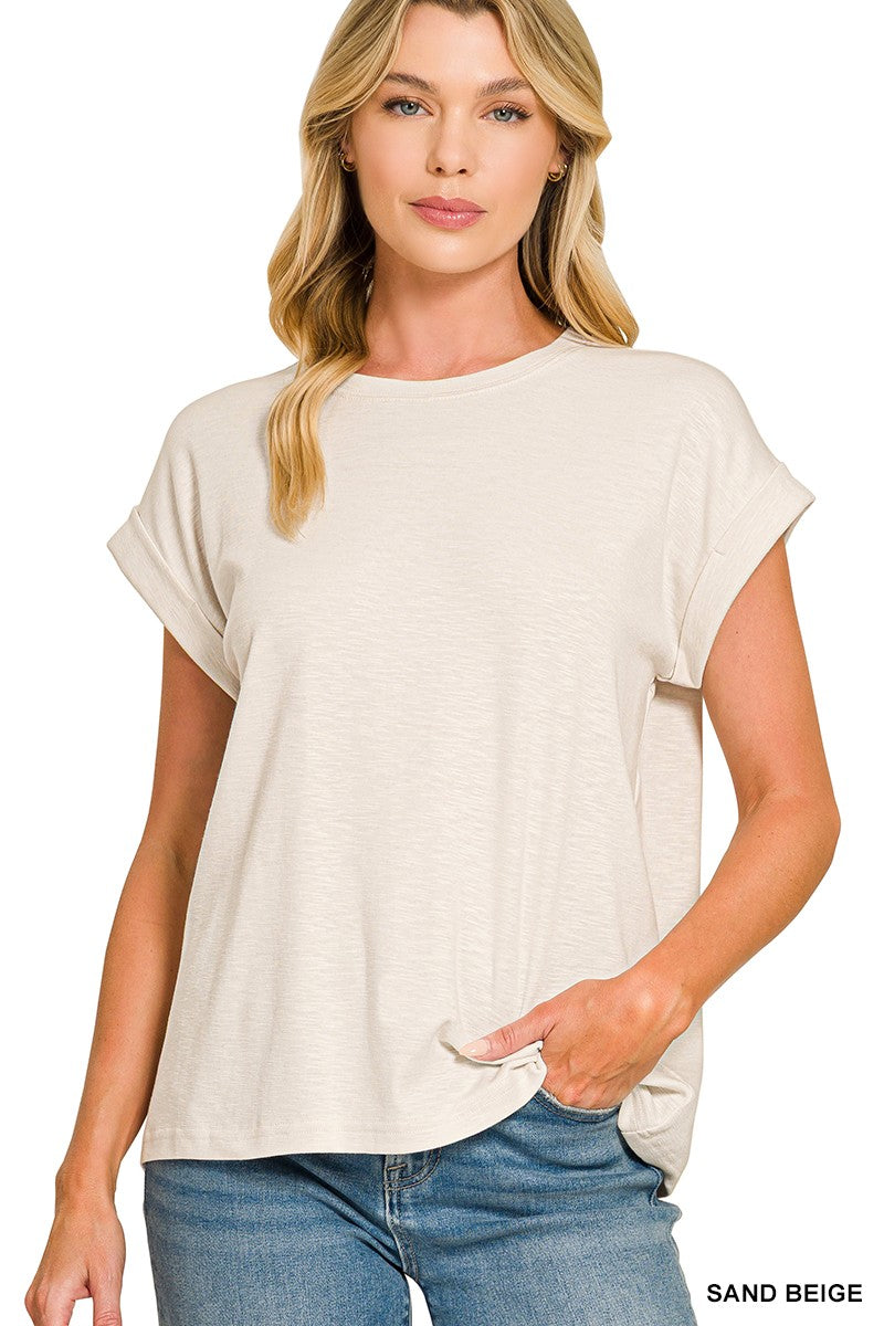 Candy Cotton Modal Slub Rolled Sleeve Top