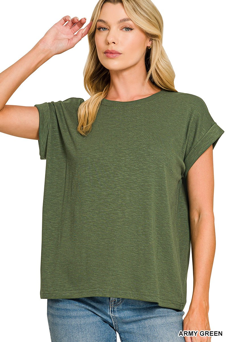 Candy Cotton Modal Slub Rolled Sleeve Top