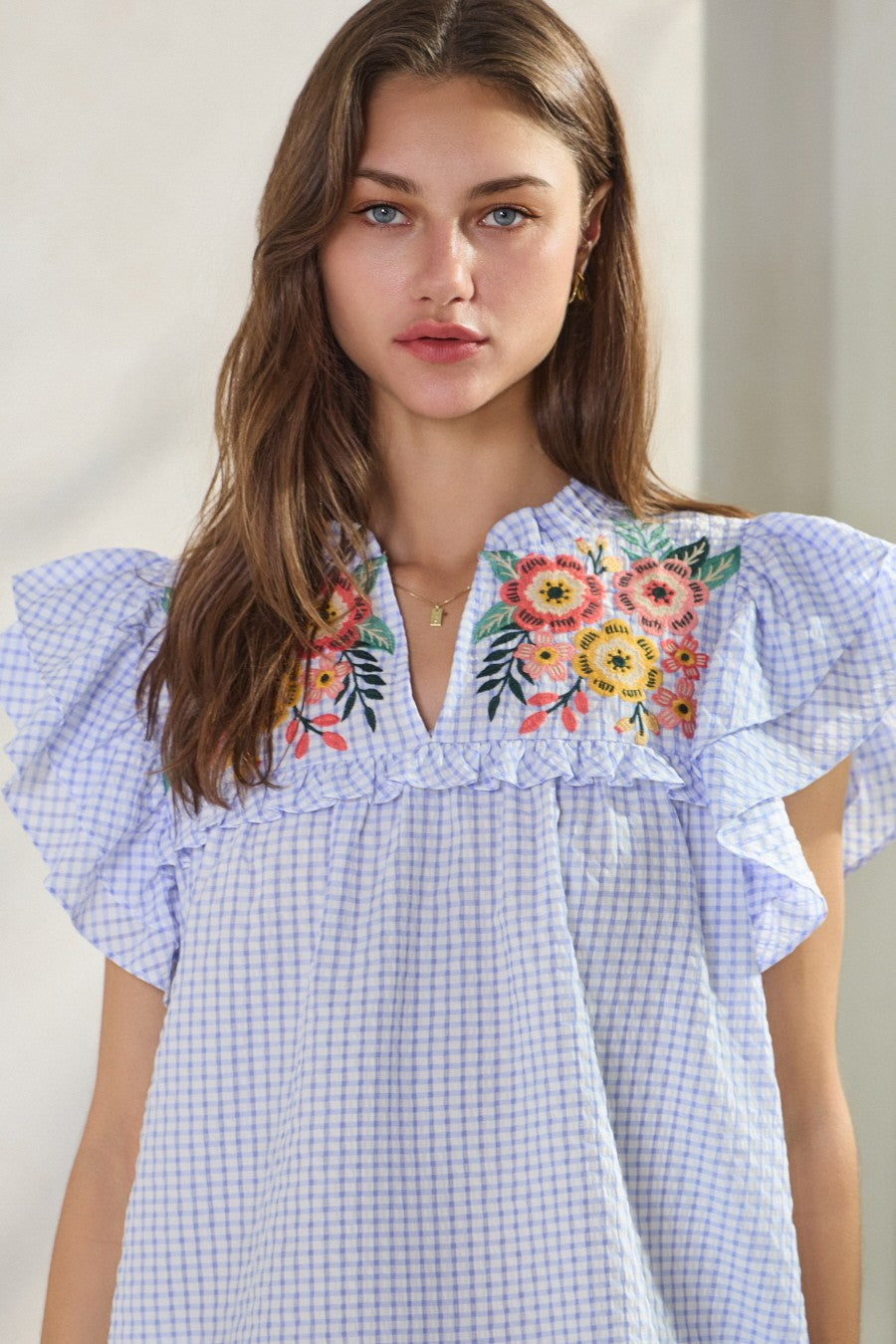 Curvy Saylor Seersucker Checkered Top