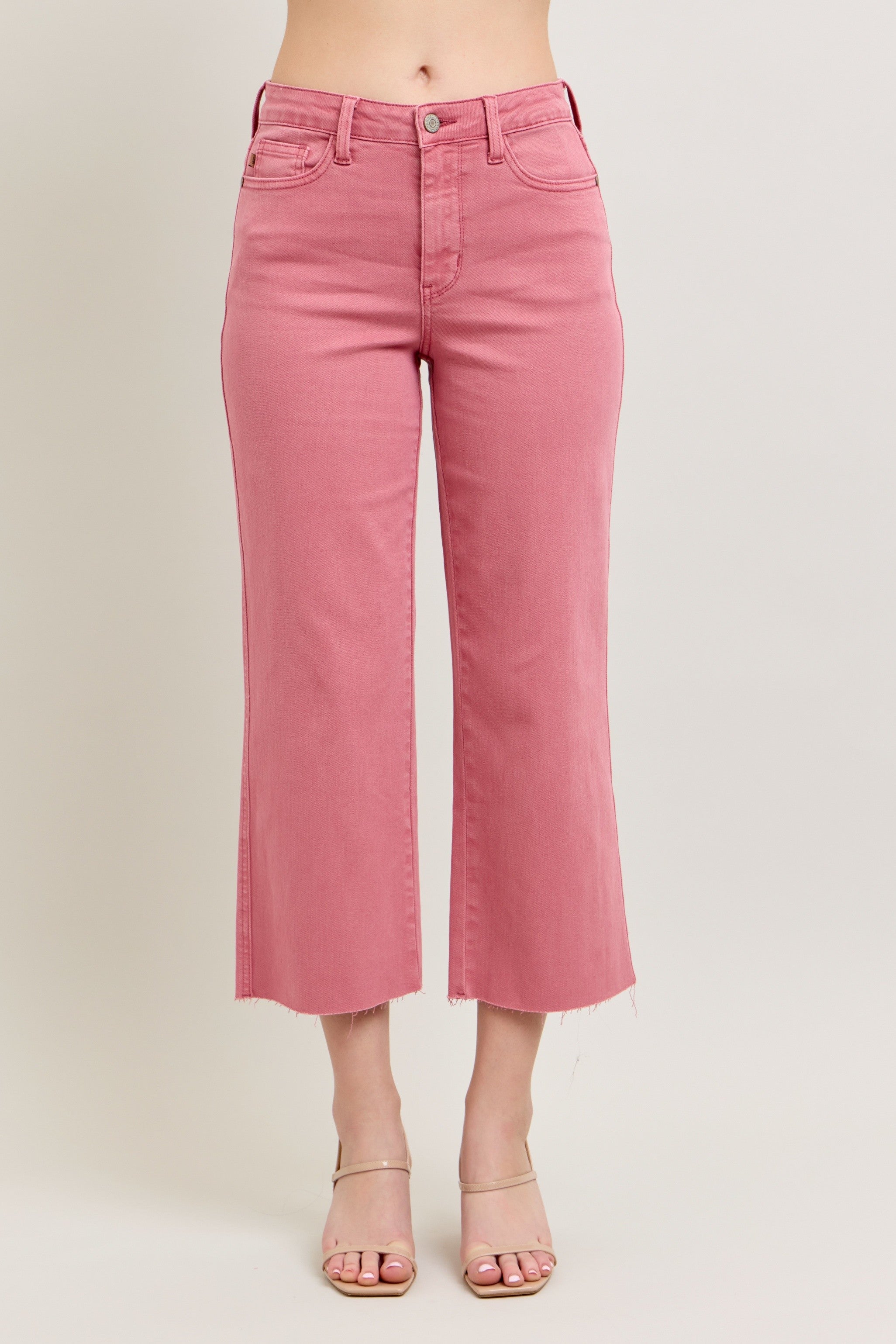 Judy Blue Rose Dyed Raw Hem Crop Wide Jeans