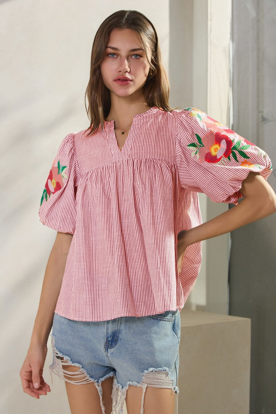 Curvy Maya Yarn Dye Striped Fabric Top