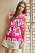 Curvy Camila Pink Border Printed Top