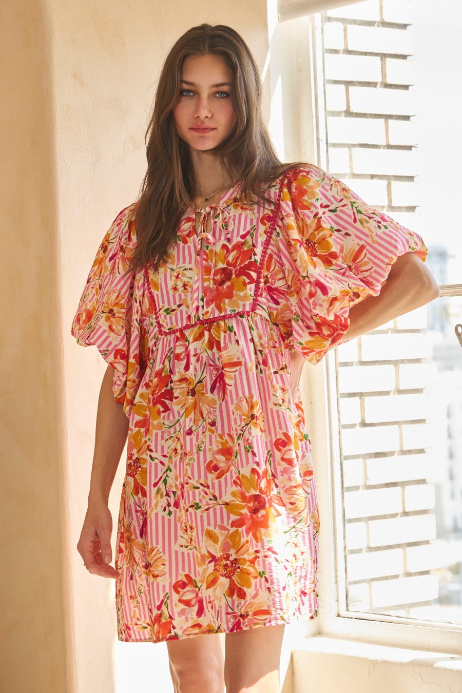 Curvy Emilia Floral Striped Mini Babydoll Dress
