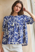 Curvy Isabel Indigo Floral Print Top