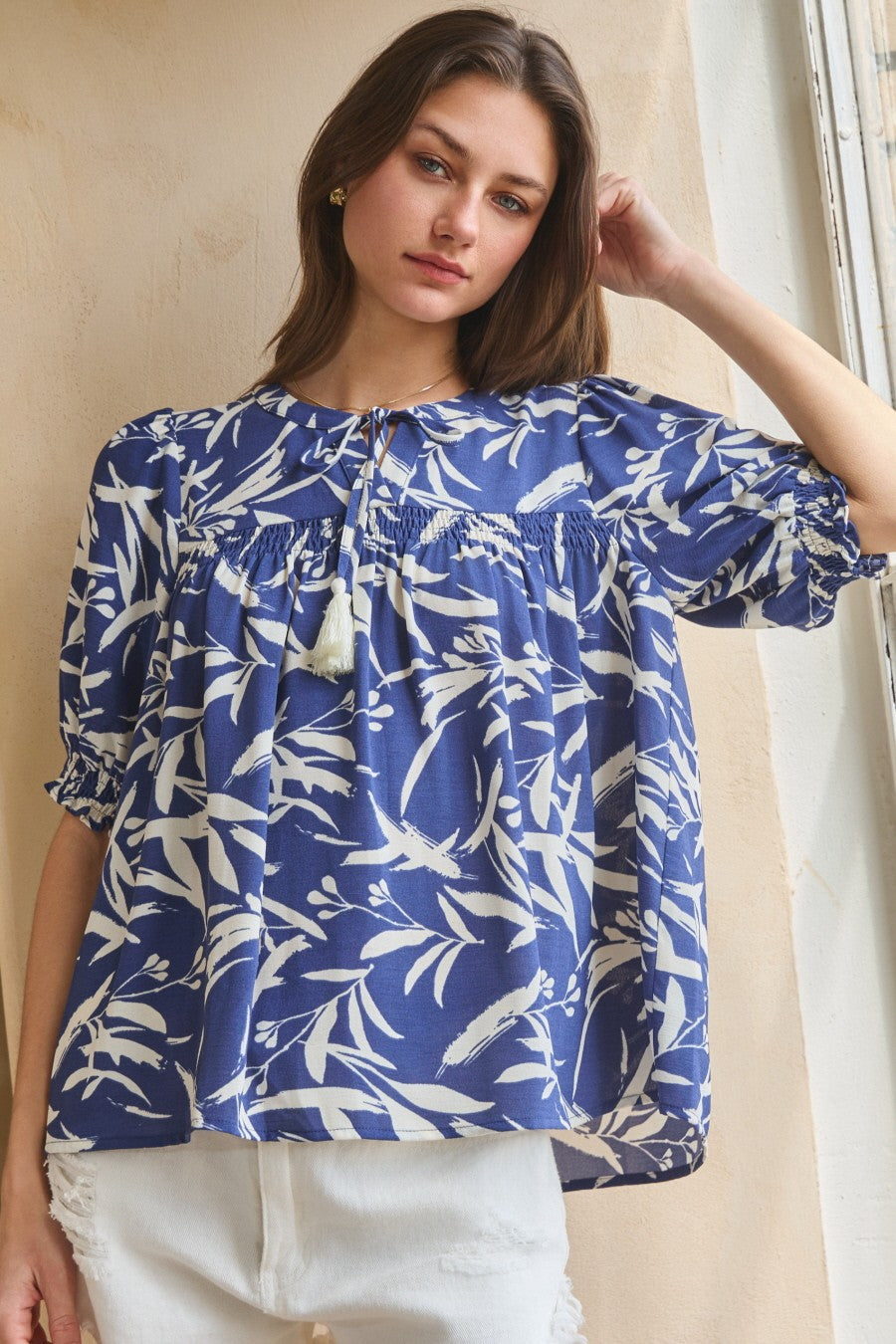 Curvy Isabel Indigo Floral Print Top