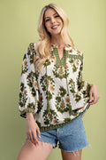 Curvy Gailey Fall Floral Keyhole Top
