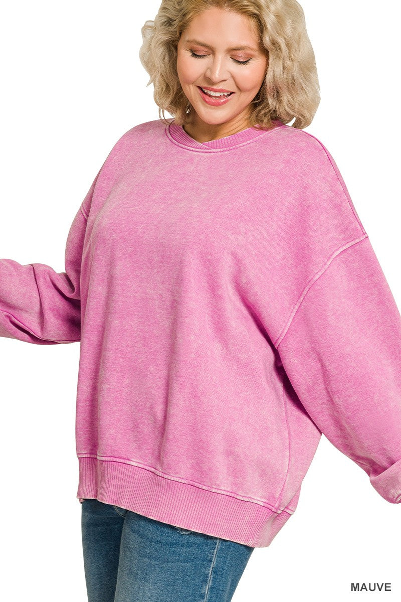Curvy Super Cozy Acid Wash Crewneck