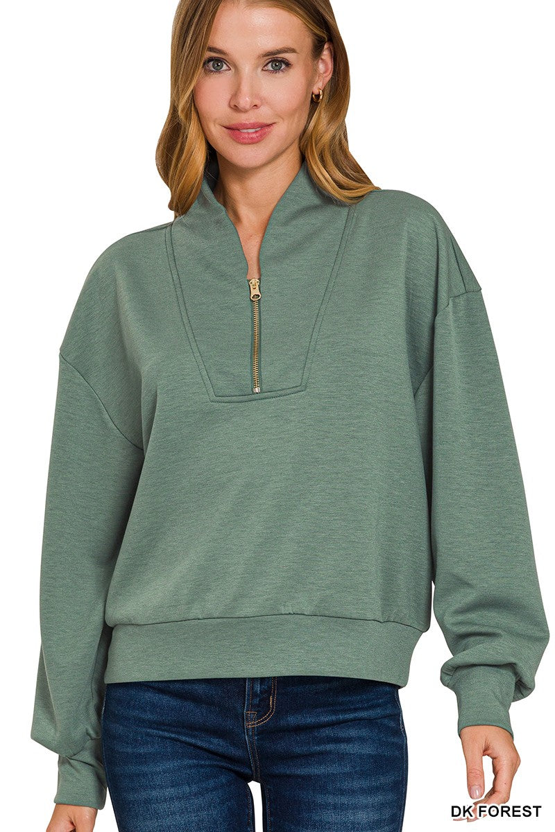 Tonya Scuba Half-Zip Pullover Top