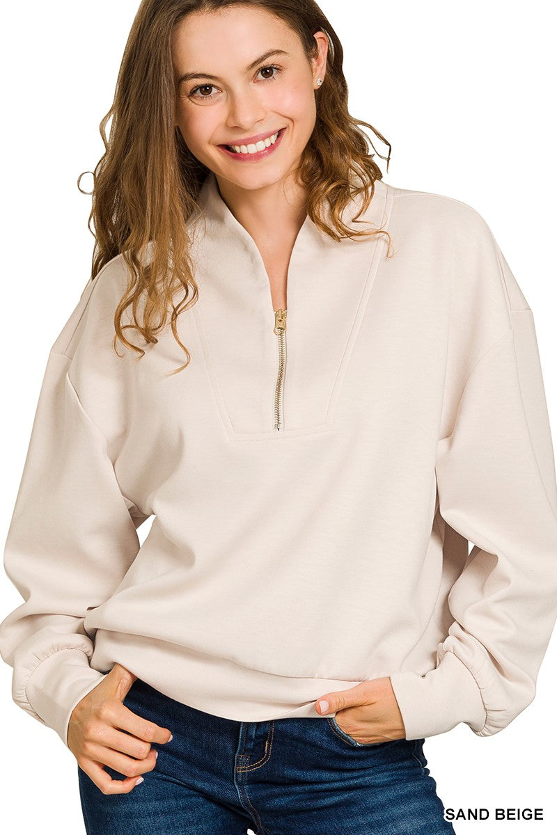 Tonya Scuba Half-Zip Pullover Top