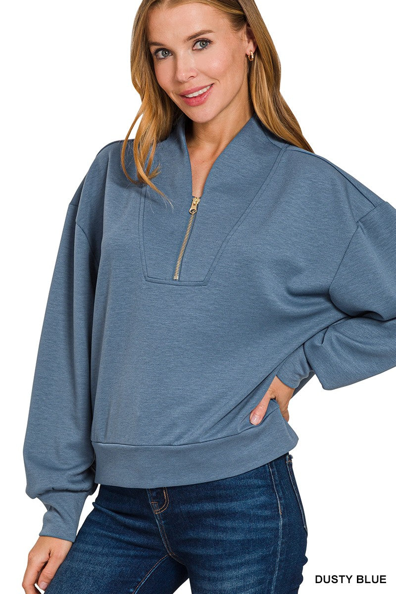 Tonya Scuba Half-Zip Pullover Top