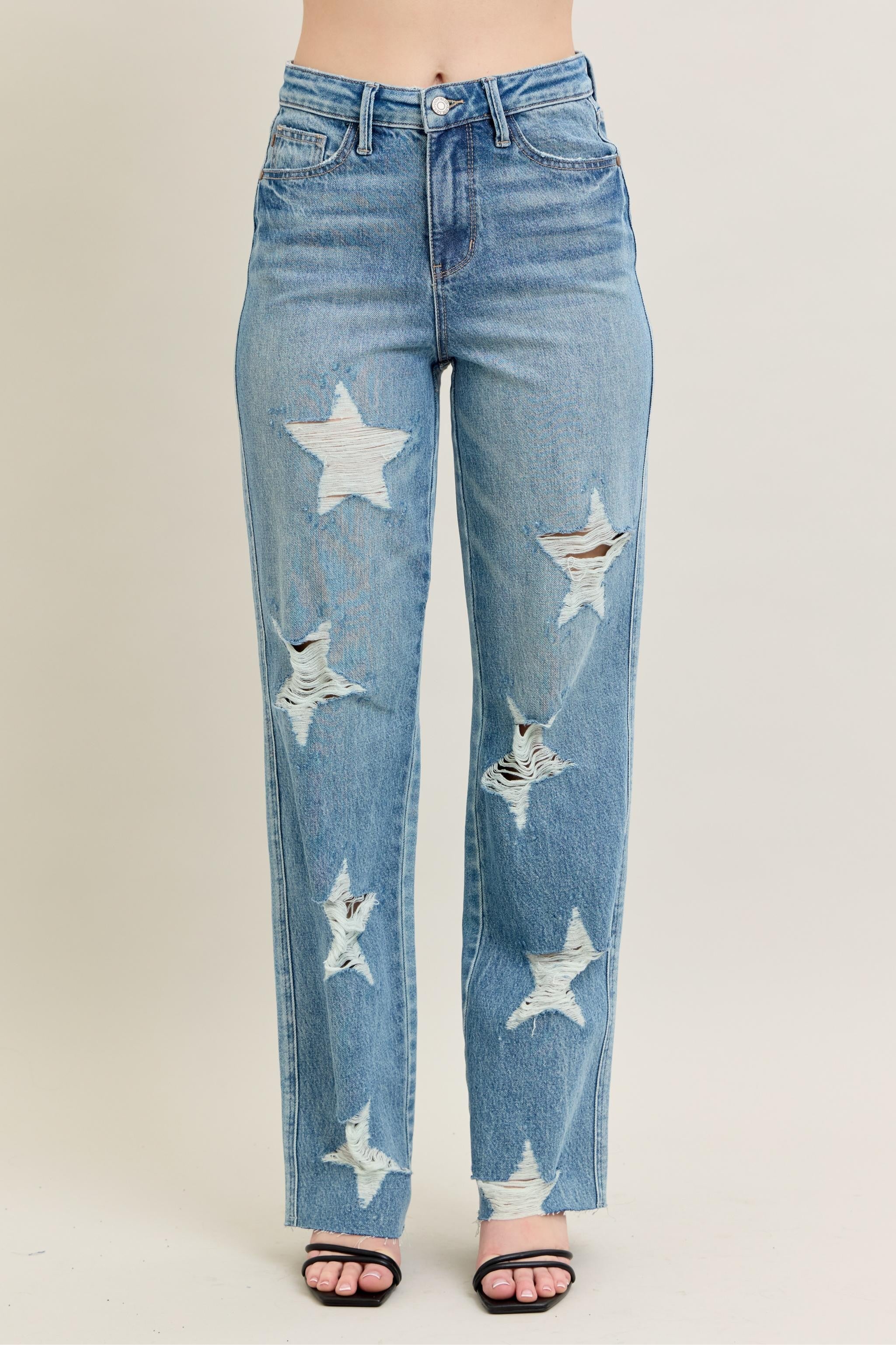 Judy Blue Magic Star Destroy 90s Straight Jeans