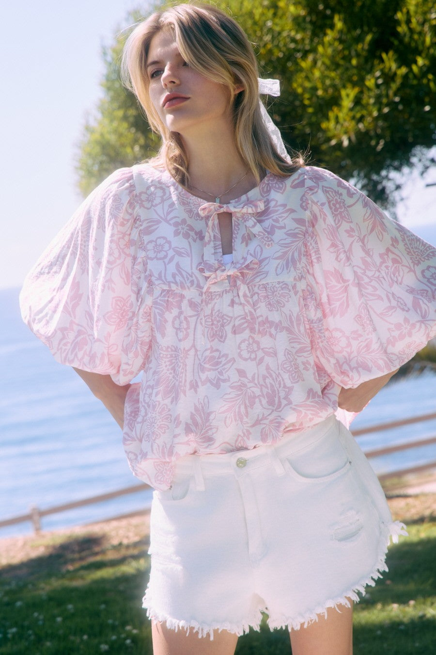 Curvy Kinsley Peony Boho Balloon Sleeve Top