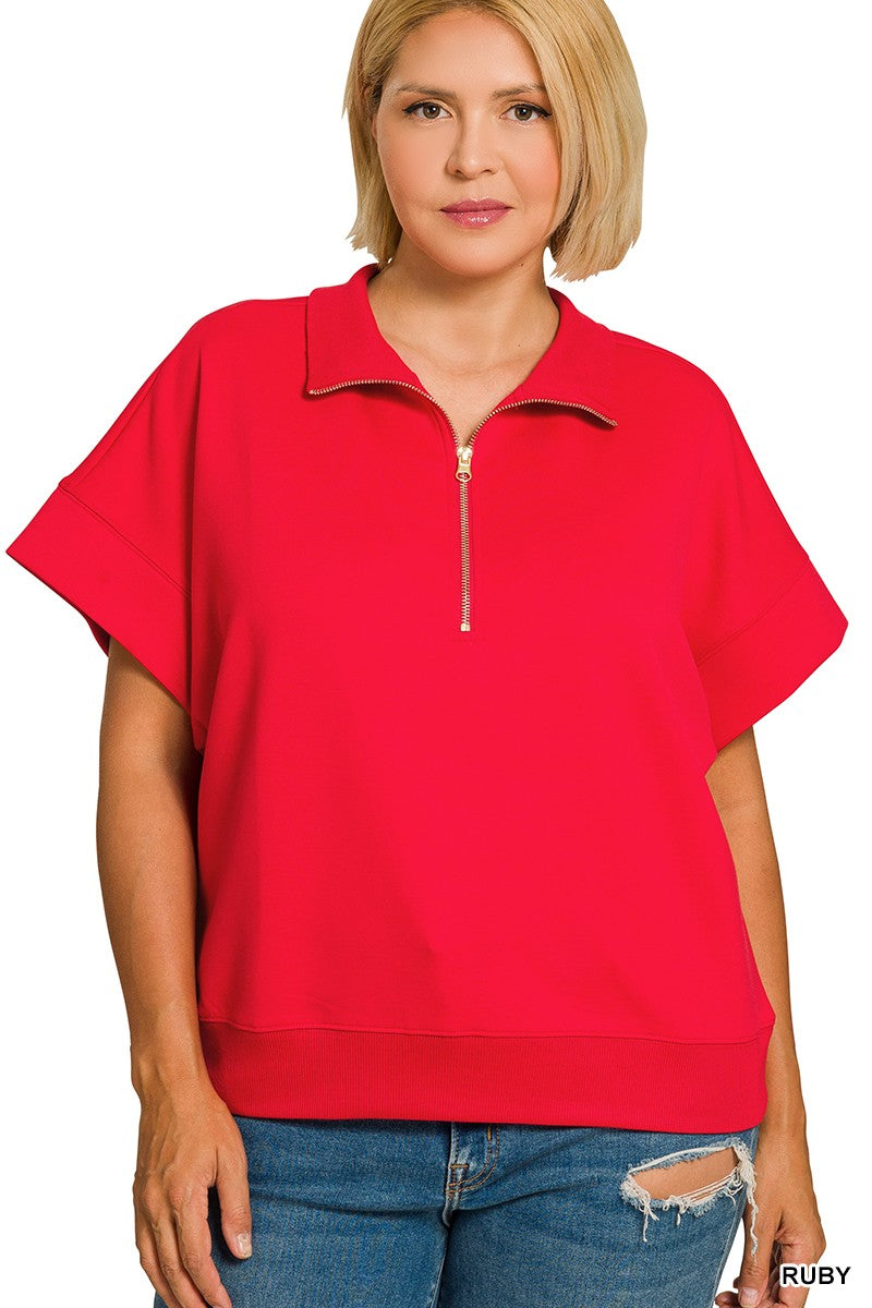 Curvy Beckie Half-Zip Scuba Top