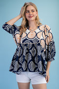 Curvy Kora Printed Navy Babydoll Top