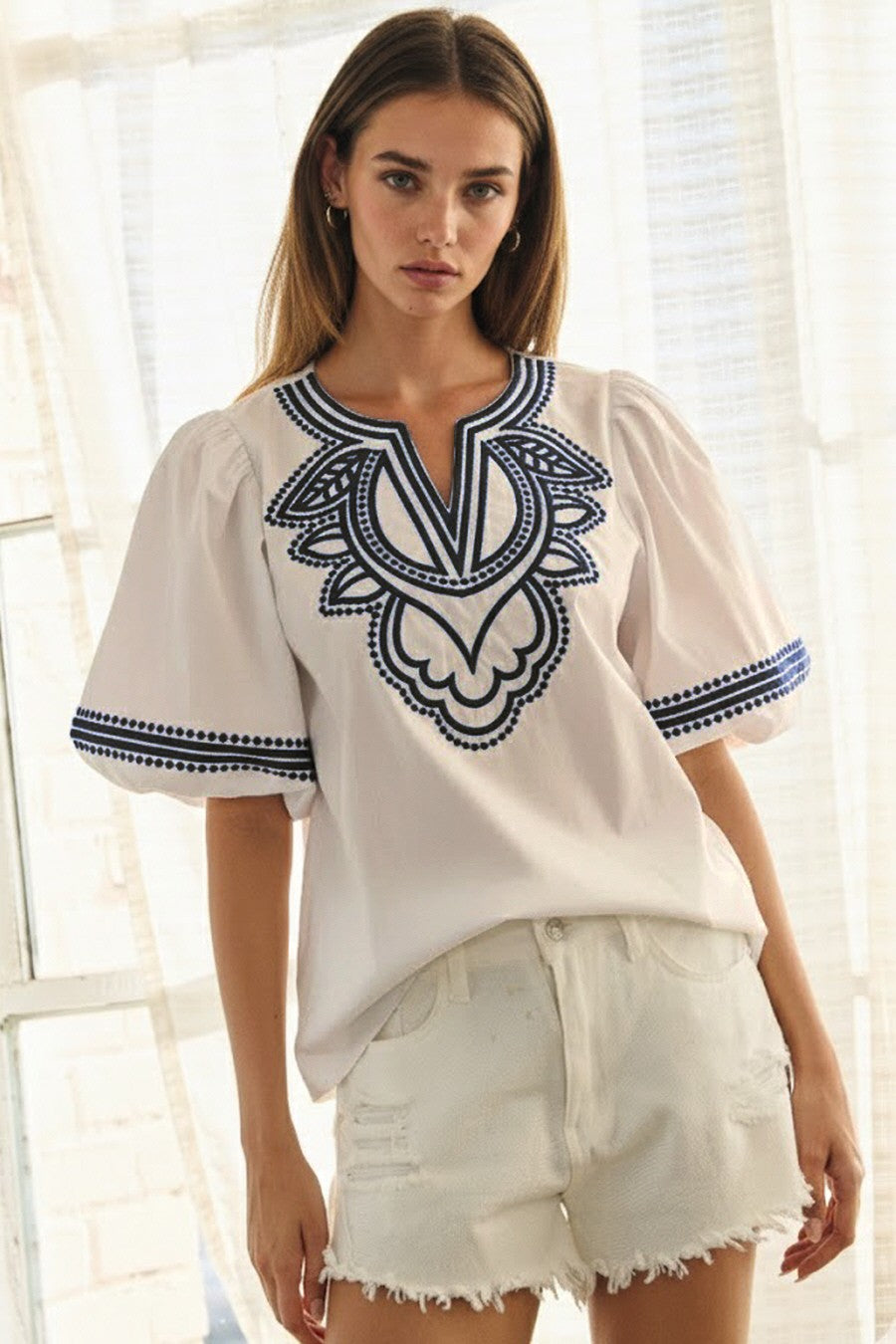 Evangaline Embroidered Poplin Top