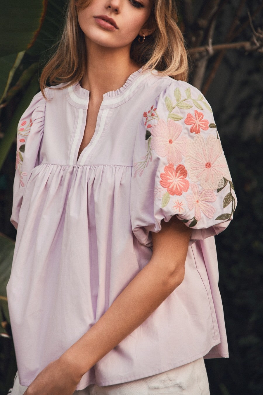 Curvy Lydia Lilac Poplin Top