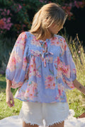 Margot Blue Floral Peasant Top