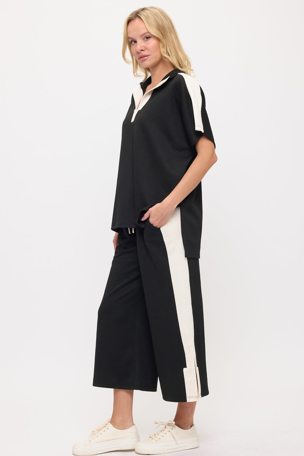 Black White Combo Textured Matching Set