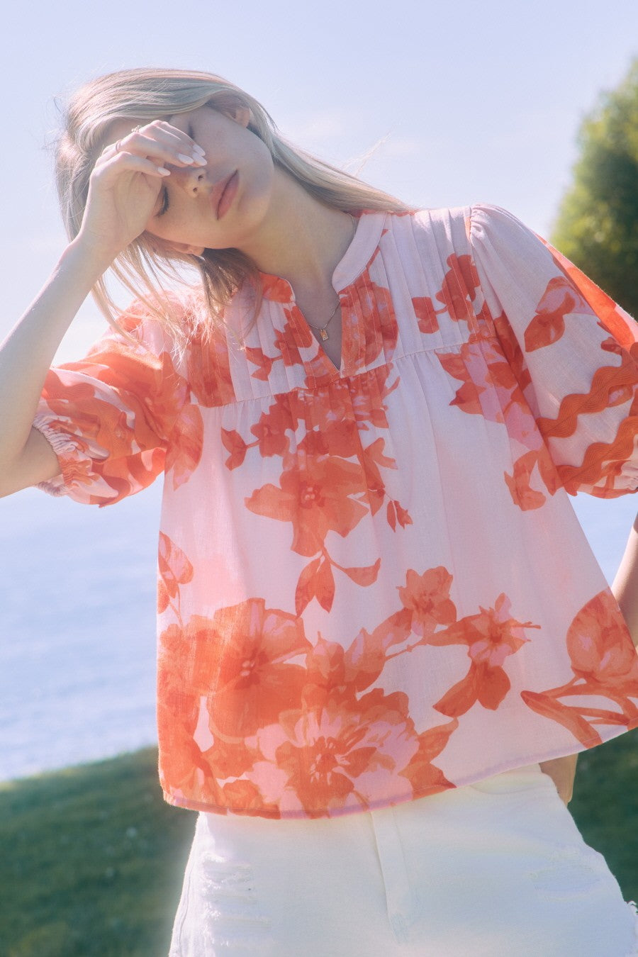 Curvy Addison Pink Red Combo Floral Top