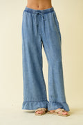 Drea Denim Ruffle Bottom Wide Leg Pants