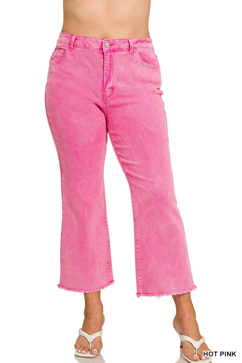 Curvy Anslie Acid Washed Frayed Hem Jeans