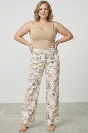 Curvy Juliette Mixed Print High Rise Straight Jeans