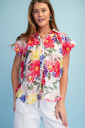 Sandie Strawberry Floral Button Down Top