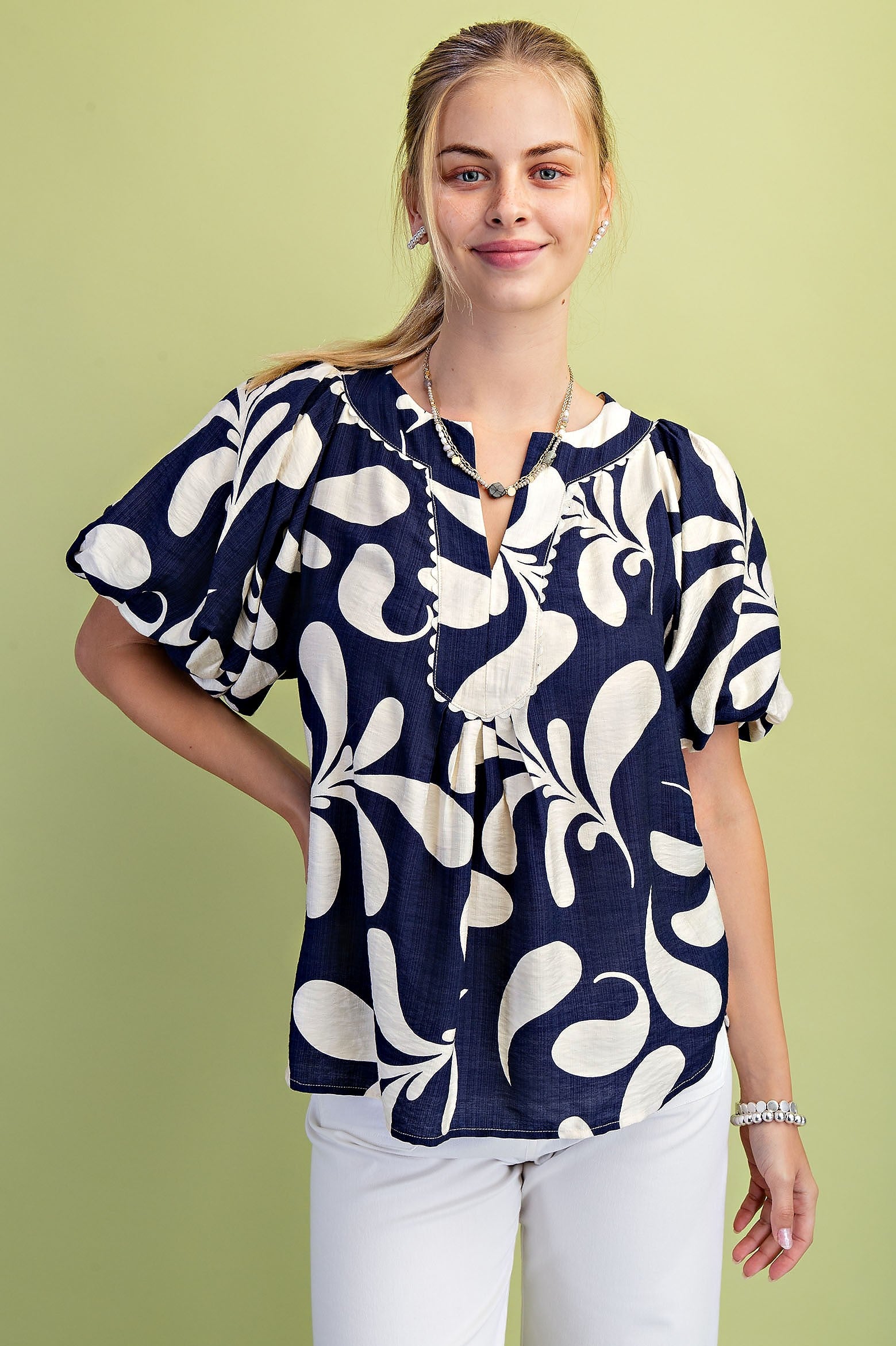 Curvy Yannah Printed Slit Neck Top