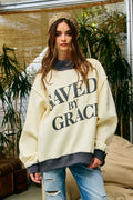 Saved By Grace Puff Print Mock Neck Sweatshirt