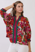 Curvy Jainey Mixed Floral Contrast Scallop Trim Top