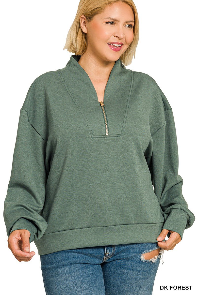 Curvy Tonya Scuba Half-Zip Pullover Top
