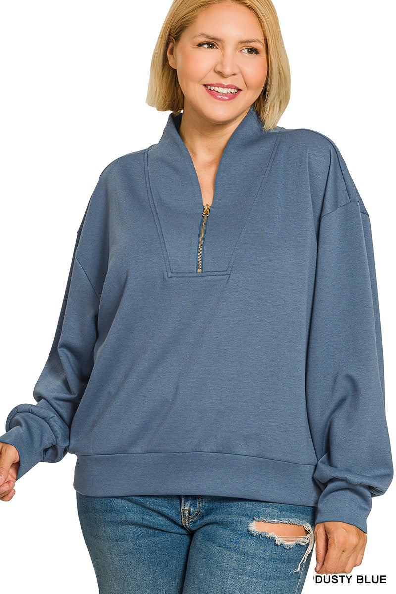 Curvy Tonya Scuba Half-Zip Pullover Top