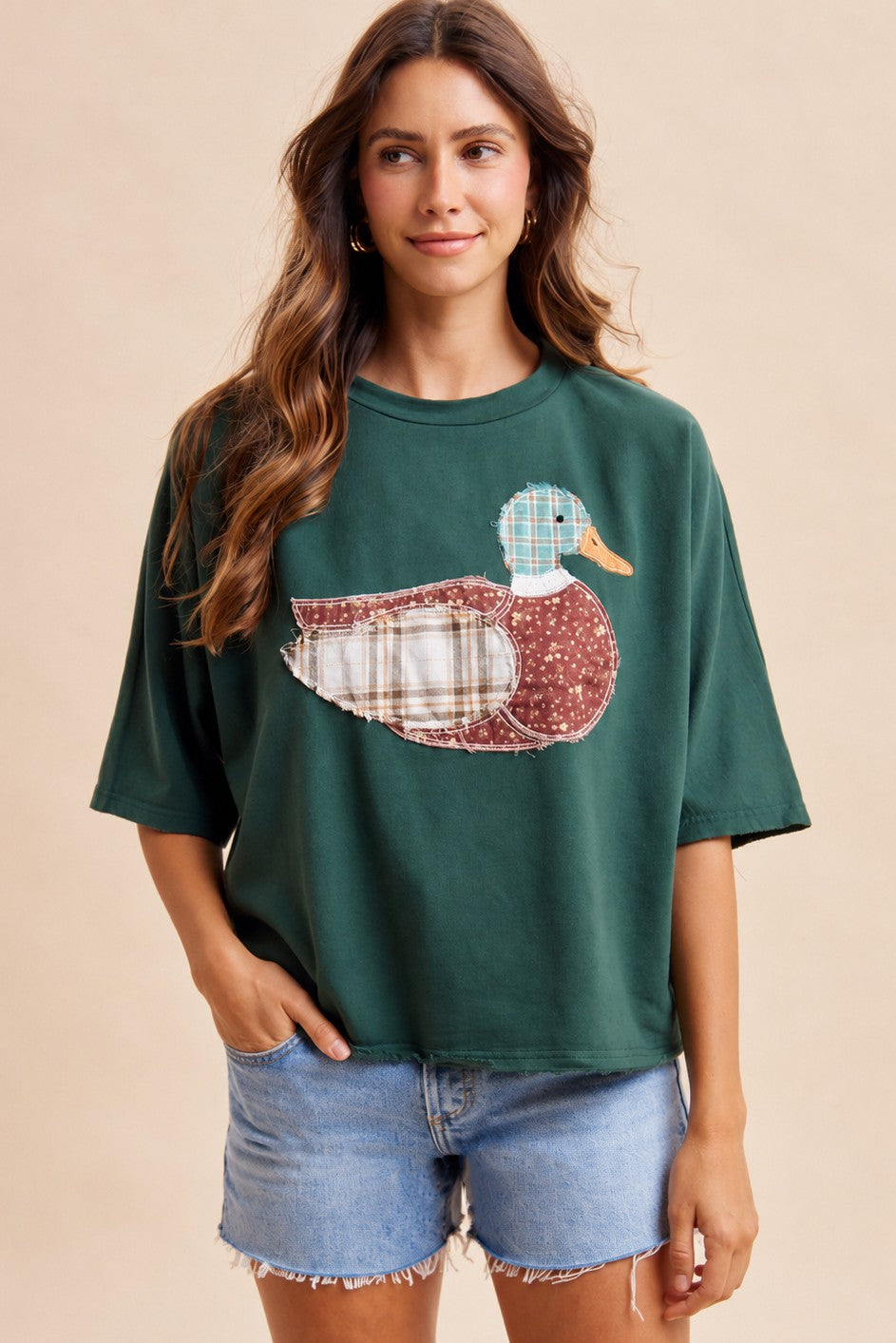 Pretty Patchwork Mallard Duck Dolman Knit Top
