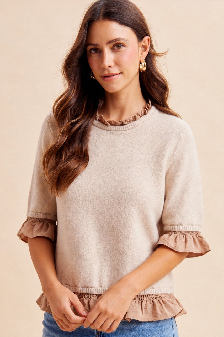 Aria Classic Ruffle Trim Sweater Top