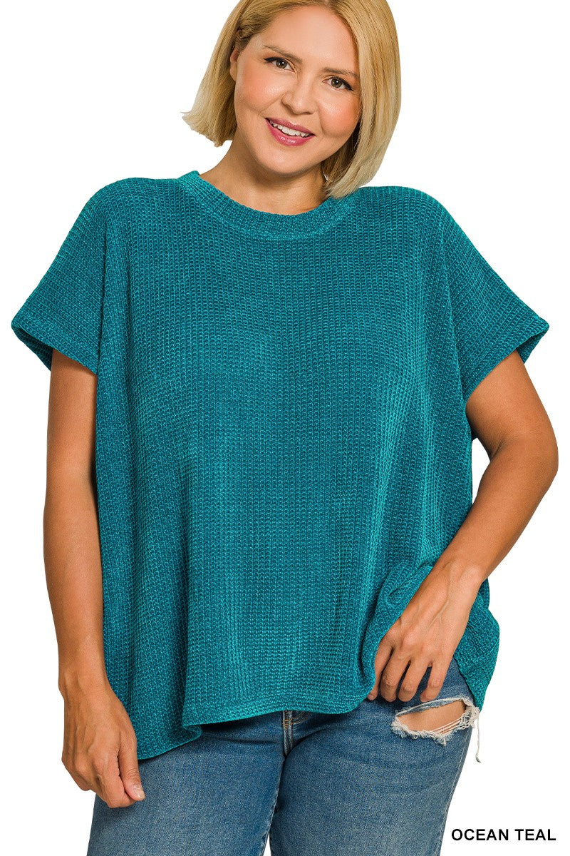 Curvy Whitley Waffle Cap Sleeve Sweater