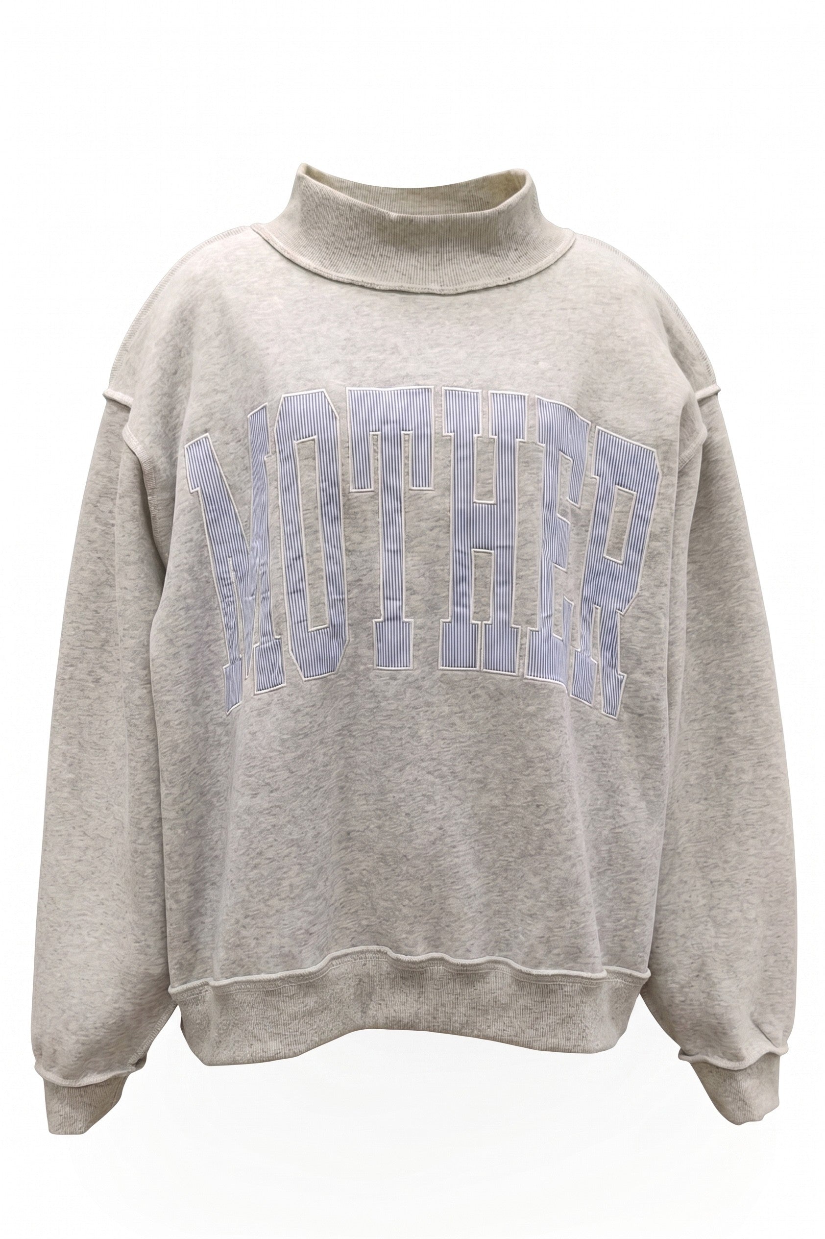 Mother Blue Striped Embroidered Mock Neck Sweatshirt