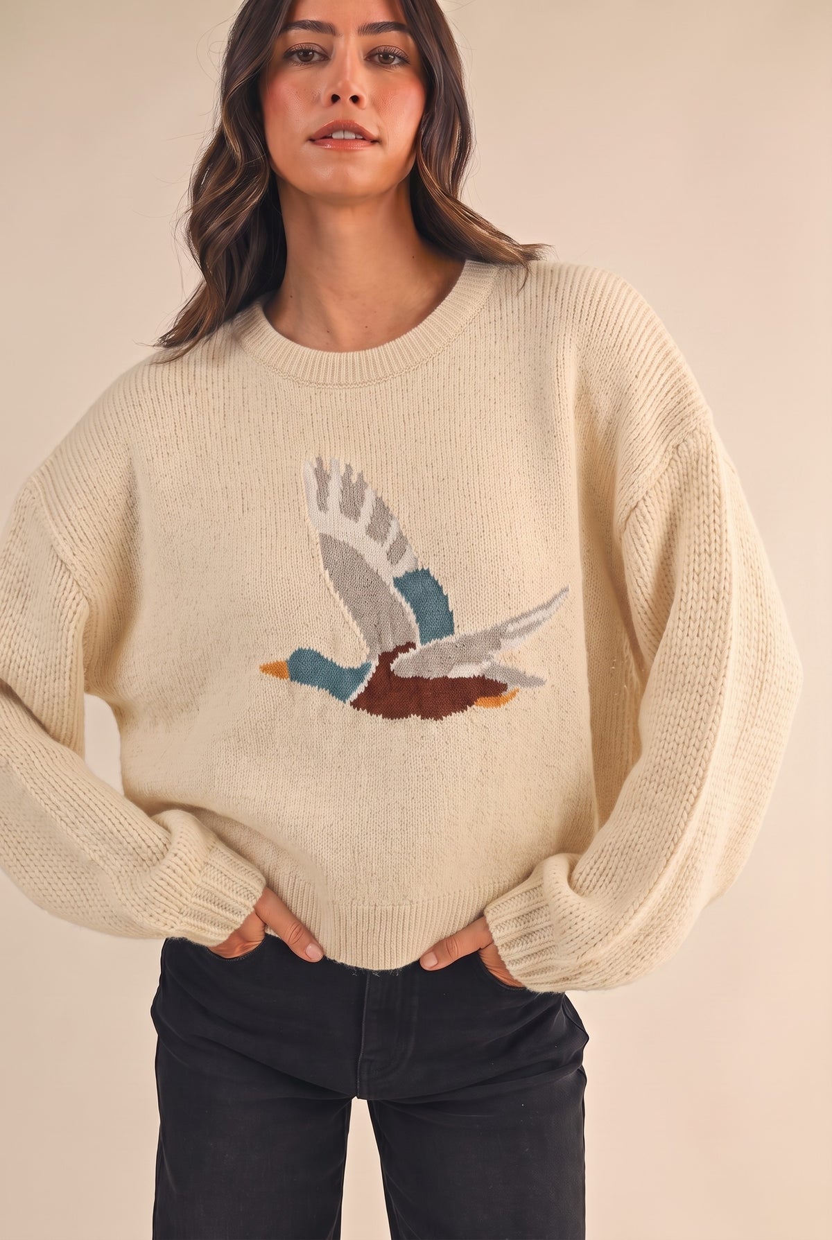 Macie Mallard Jacquard Loose Fit Sweater