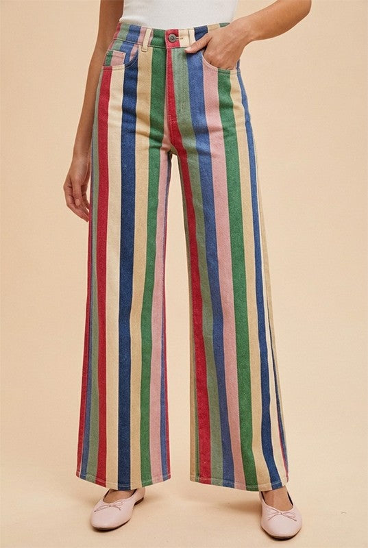 Cassidy Comfort Stretch Multi Stripe Retro Wide Leg Pants