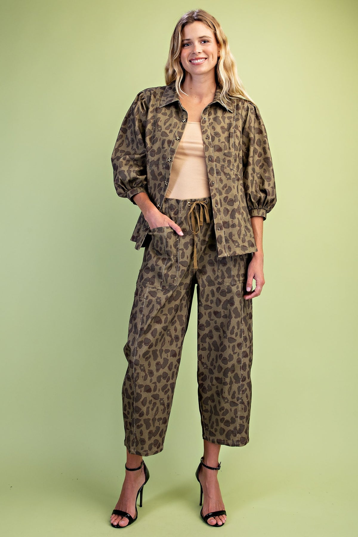 Esther Leopard Print Utility Style Crop Barrel Pants