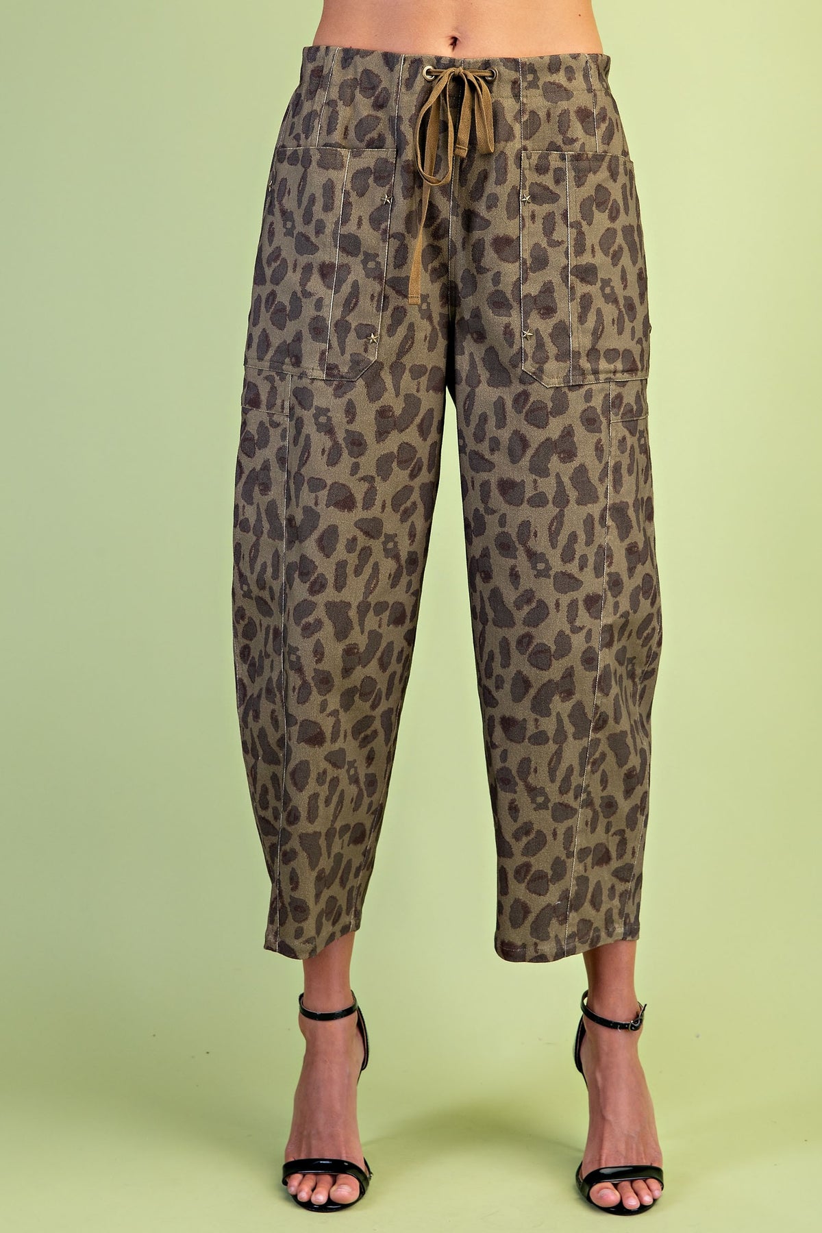 Esther Leopard Print Utility Style Crop Barrel Pants